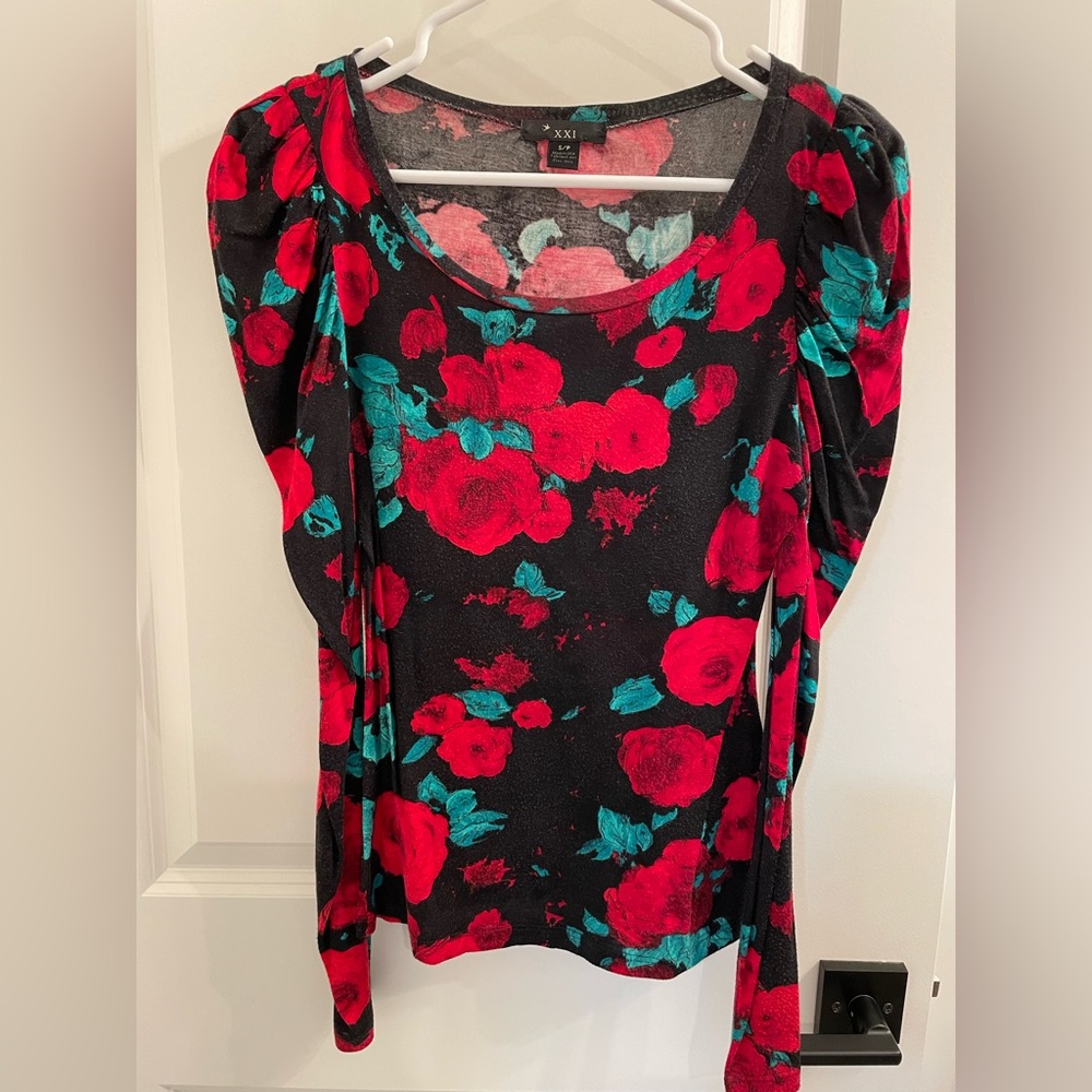 Rushed Long Sleeve Rose Floral Top